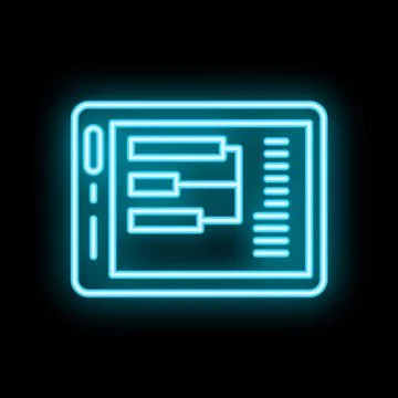 Neon blue glowing project management app with opened gantt chart on digital.. Stock Illustration