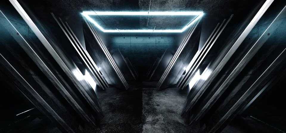 Neon Blue Glowing Rectangle Sci Fi Futuristic Virtual Spaceship Abstract Tria 스톡 일러스트