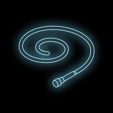 Neon blue glowing rolled cable on black background Stock Illustration