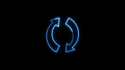 Neon blue glowing rotating arrow sign animation on black backdrop. Video stock 337081885