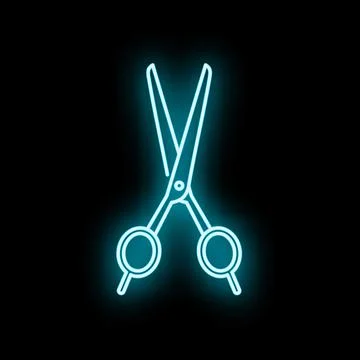 Neon blue glowing scissors for barber shop sign Stock Illustration