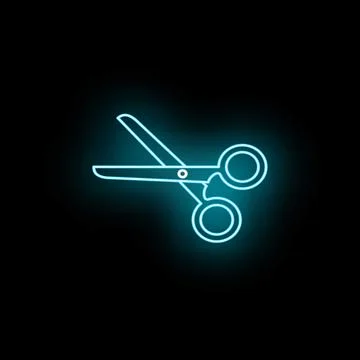 Neon blue glowing scissors cutting tool symbol Stock Illustration