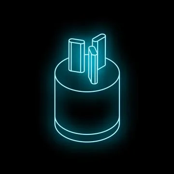Neon blue glowing symbol of electrical plug type a on black background Stock Illustration