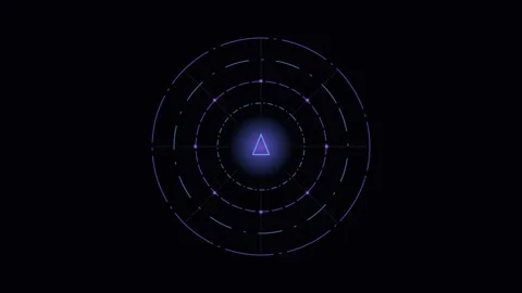 Neon blue glowing triangle centered within concentric circular radar rings Stock Footage 338311250