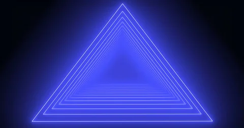 Neon blue glowing triangle pyramid frame drawing on the dark blue background Stock-Footage 104510031