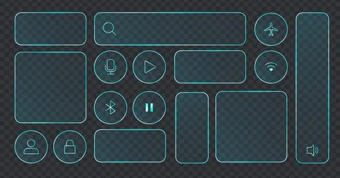 Neon Blue Glowing UI Panel with Interactive Icons and Buttons Stock Illustration