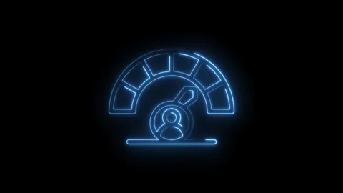 Neon blue glowing user interface gauge meter with human icon indicating Stock Footage 333963599