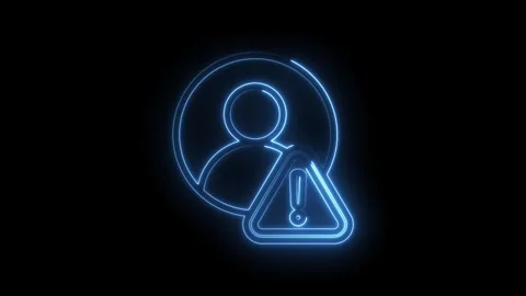 Neon blue glowing user profile icon with warning alert symbol animated on black Stock Footage 333963471