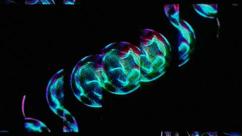 Neon blue glowing wireframe spheres glitch Ilustração Stock