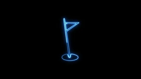 Neon blue golf flag animation glowing against dark black background. Stock-Footage 337081875