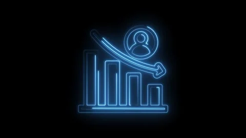Neon blue graph bars descending with person icon and arrow indicating decli.. Stock Footage 346103070