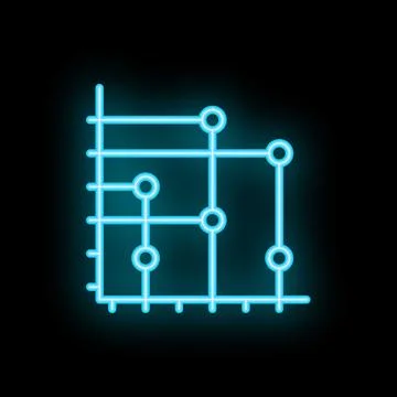 Neon blue graph chart showing growth over time on black background Stock Illustration