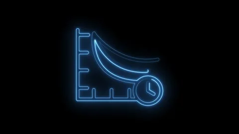 Neon blue graph showing declining trend with time icon on black background .. Stock-Footage 346823548