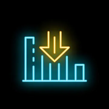 Neon blue graph showing decrease with downward arrow Stock Illustration