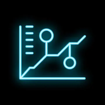 Neon blue graph showing growth with points connected on grid with black bac.. Stock Illustration