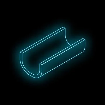 Neon blue gutter pipe glowing on black background Stock Illustration