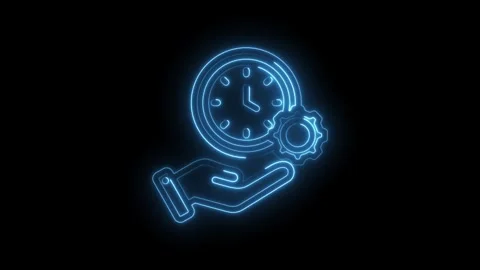 Neon blue hand holding clock with gear icon symbolizing time management eff.. Stock Footage 346137544