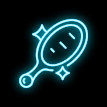 Neon blue hand mirror shining with glowing light effect Stock Illustration