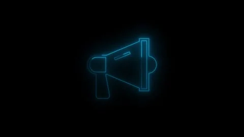 Neon blue hand speaker icon animation. neon light hand speaker animated par.. Stock Footage 340601237