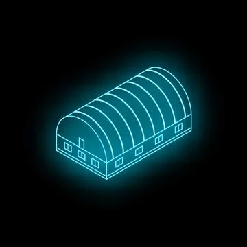 Neon blue hangar building shining in the dark Ilustración de archivo