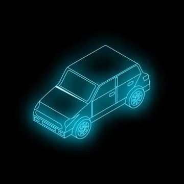 Neon blue hatchback car shining in dark space Stock Illustration