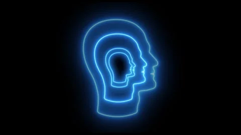 Neon Blue Heads in Profile With Light Trails on Black Background Stock Footage 339713398