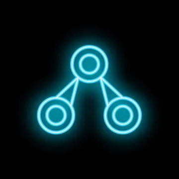 Neon blue hierarchy organization chart icon glowing on black background Stock Illustration