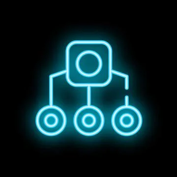 Neon blue hierarchy system structure on black background Stock Illustration