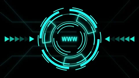 Neon blue HUD interface with internet text. Digital HUD interface for web c.. Stock Footage 337368899