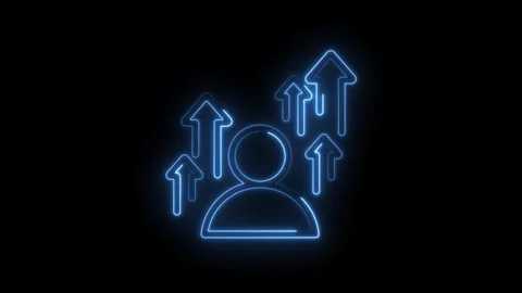 Neon blue human icon with multiple upward pointing arrows symbolizing growth Stock Footage 333955326