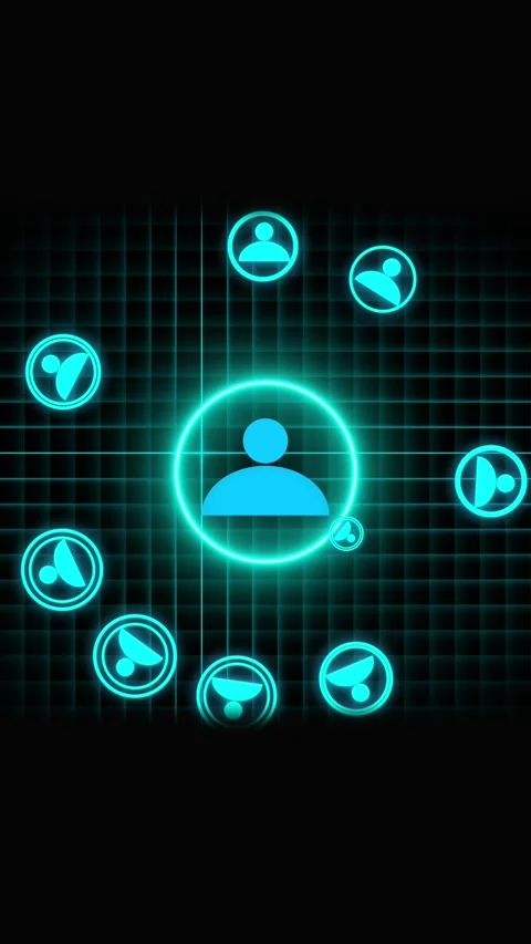 Neon Blue Human Icons Connected in a Digital Grid Network connection commun.. Stock Footage 344859713