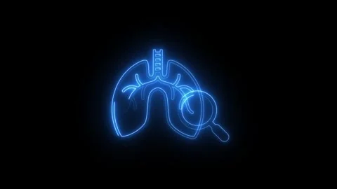 Neon blue human lungs icon with magnifying glass Stock Footage 345901804