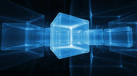 Neon Blue  Ice Cubes Rotating On Black Background Video stock 36109375