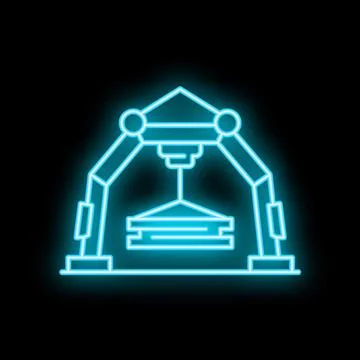Neon blue icon of a 3d printer printing an object Illustrazione stock