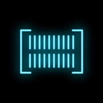 Neon blue icon of a barcode scanner glowing on a black background Stock Illustration