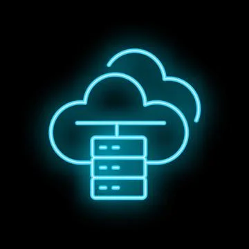 Neon blue icon of cloud computing connecting to server database 스톡 일러스트