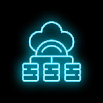 Neon blue icon of cloud computing connecting to servers Stock Illustration