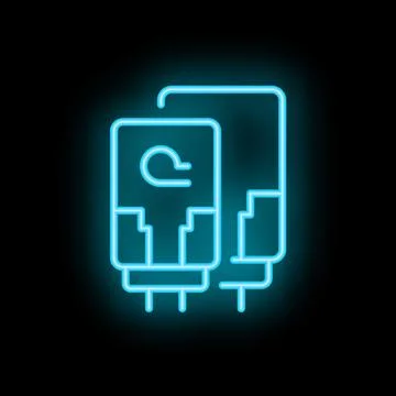 Neon blue icon of cloud hosting servers glowing on black background Stock Illustration