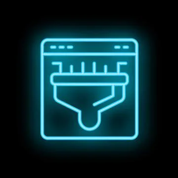 Neon blue icon of data processing with funnel and bars chart Stock Illustration