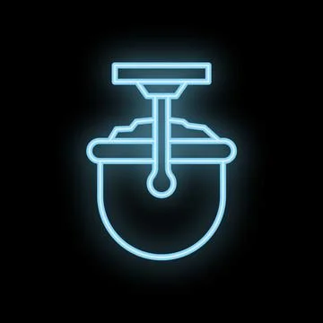 Neon blue icon of an excavator digging soil on a black background Stock Illustration