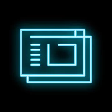 Neon blue icon of multiple layout design files glowing on black background Stock Illustration