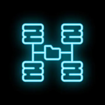 Neon blue icon of network attached storage nas system sharing files between.. Stock Illustration