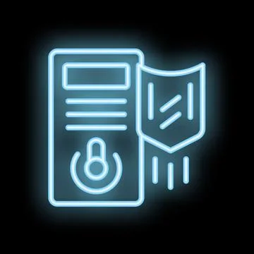 Neon blue icon of a server being protected by a firewall Stock Illustration