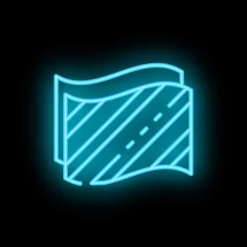Neon blue icon of two pieces of fabric waving in the wind on black background Stock Illustration