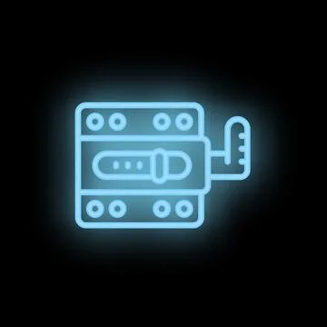 Neon blue icon of a voltage regulator for electrical system Stock Illustration