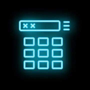 Neon blue icon of web calculator showing website address bar with buttons Stock Illustration