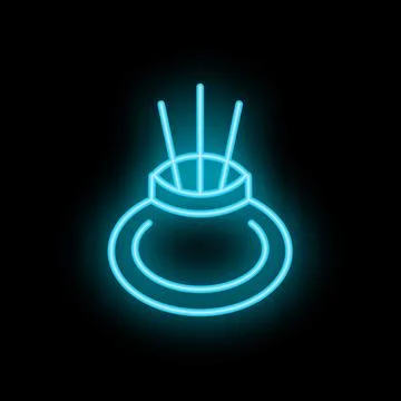 Neon blue incense burning with turquoise glow on black background Stock Illustration