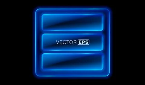 Neon Blue Interface Menu with Three Buttons on Black Background. Vector Illustrazione stock