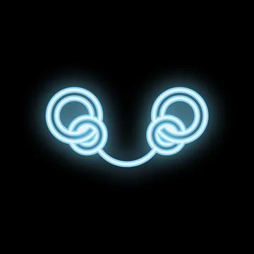 Neon blue interlocking circles glowing on black background Stock Illustration