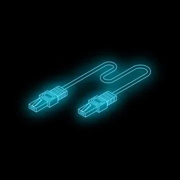 Neon blue internet cable connecting on black background 库存插图